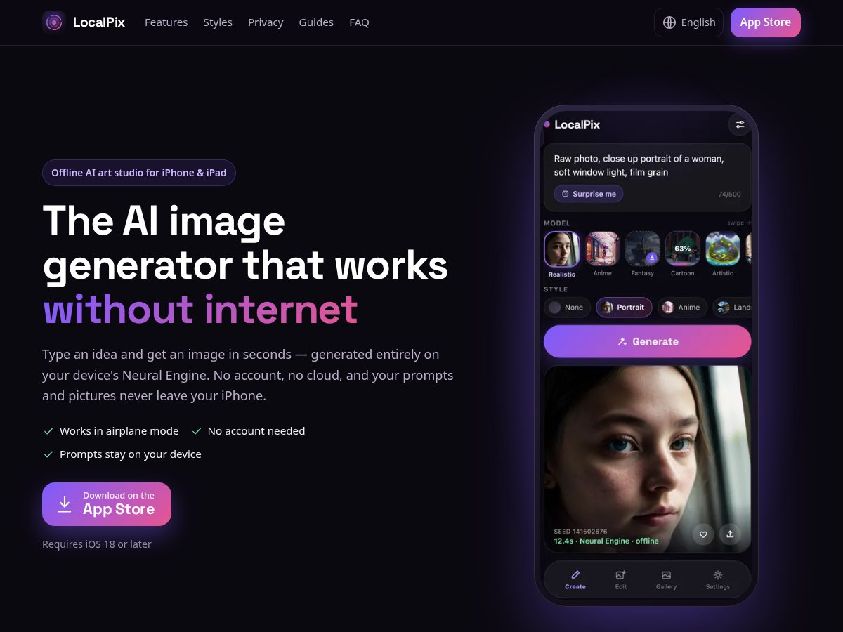 Landing-page snapshot of localpix.art