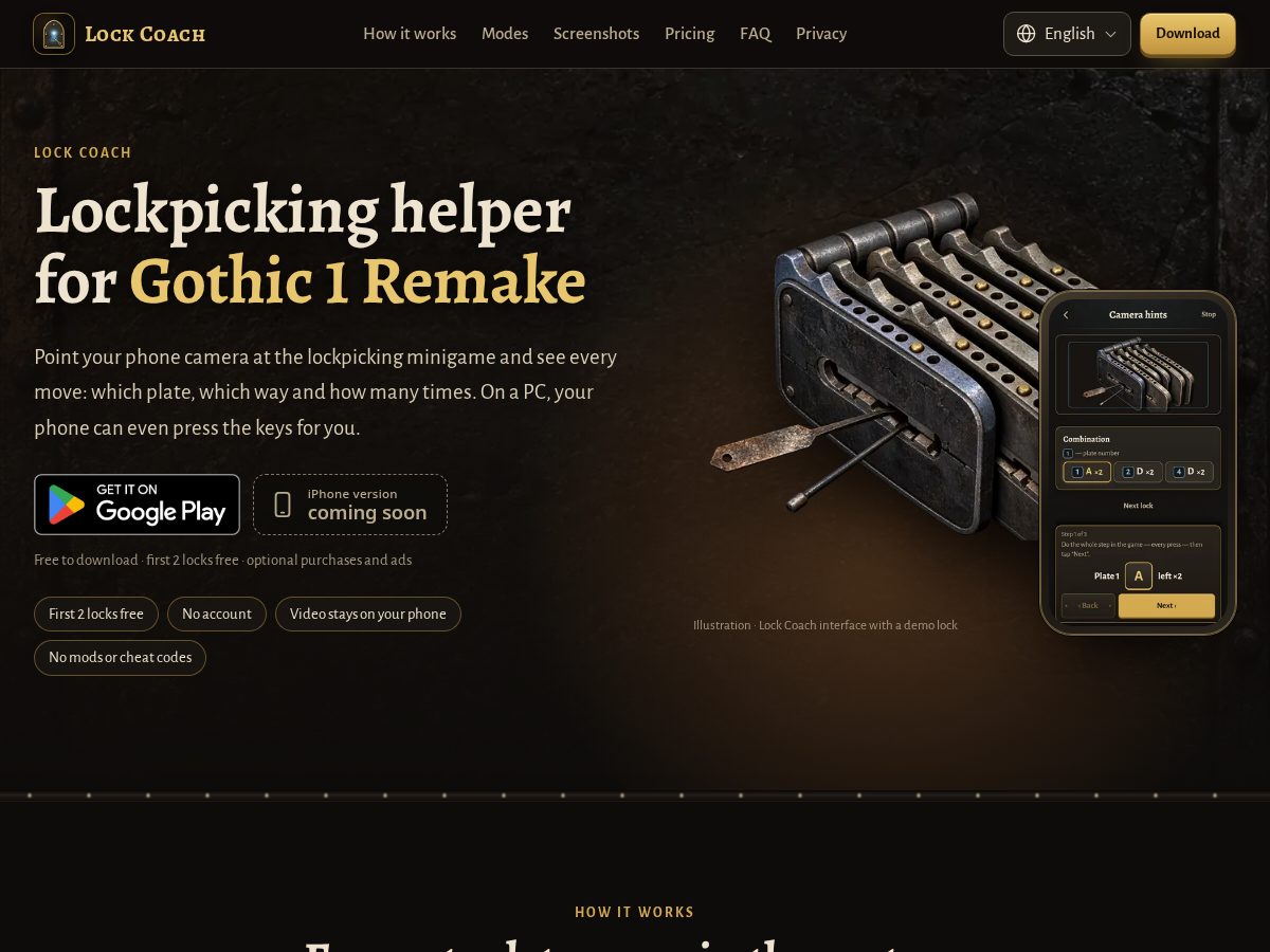 Landing-page snapshot of lock-coach-gothic.app