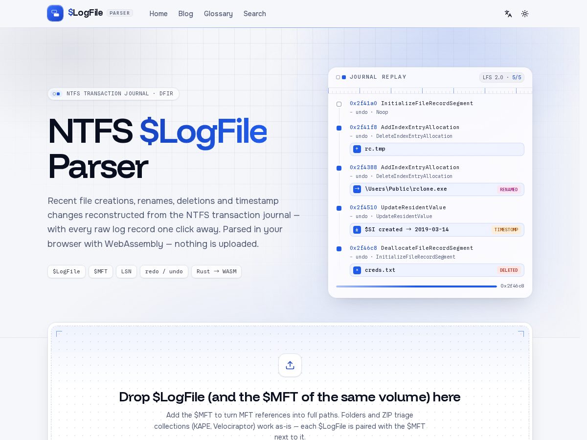 Landing-page snapshot of logfileparser.com