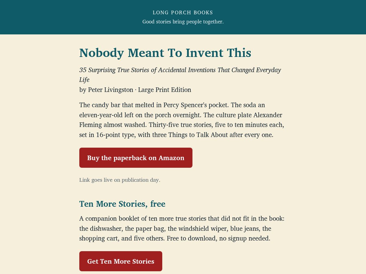 Landing-page snapshot of longporchbooks.com