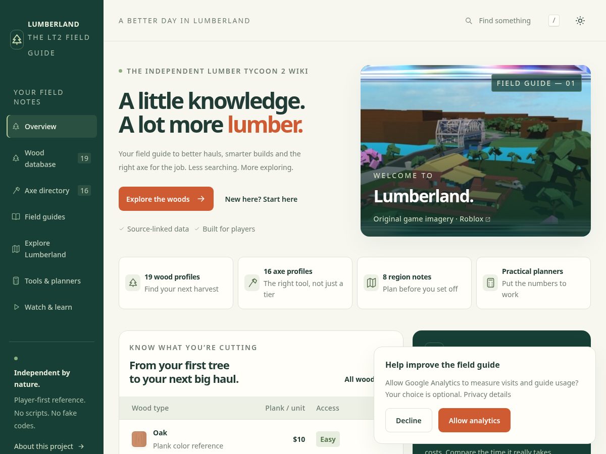 Landing-page snapshot of lumbertycoon.wiki