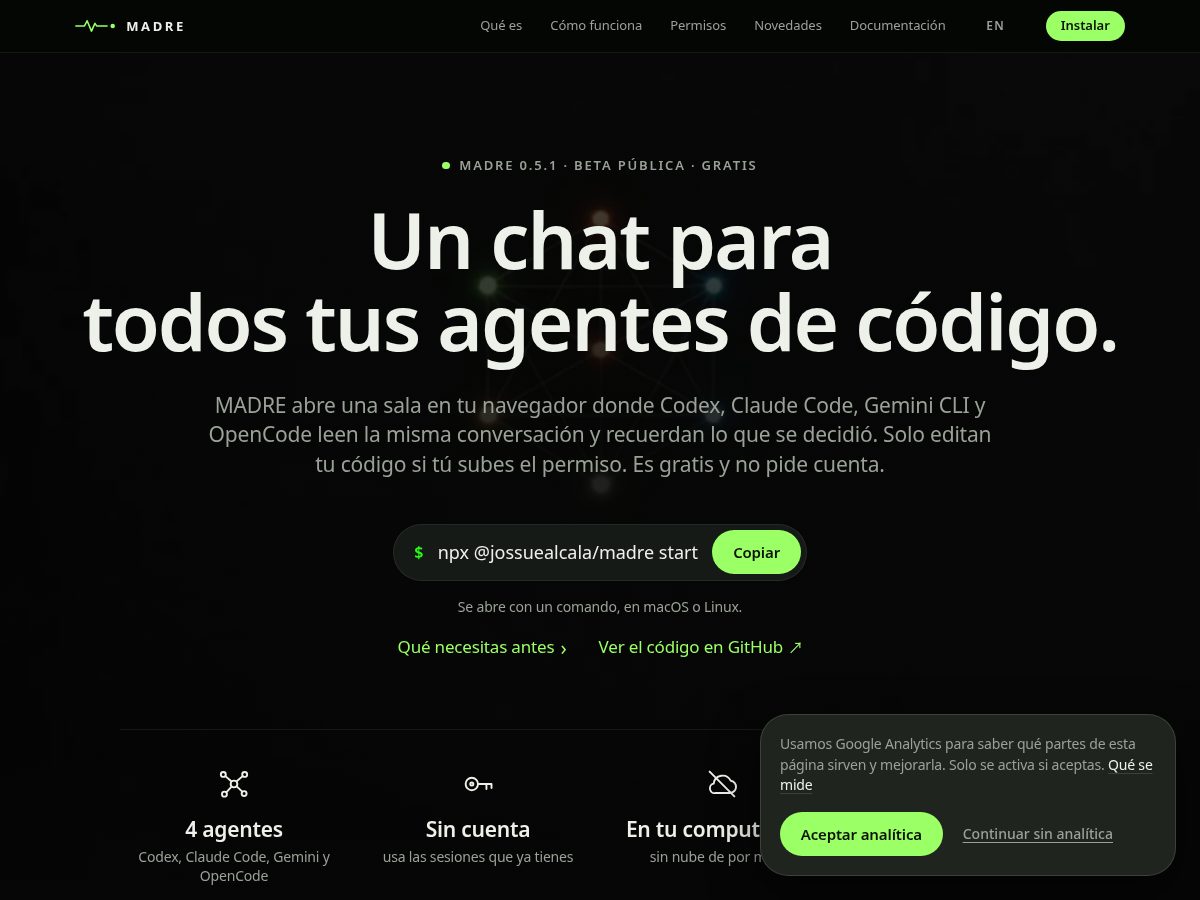 Landing-page snapshot of madre.run