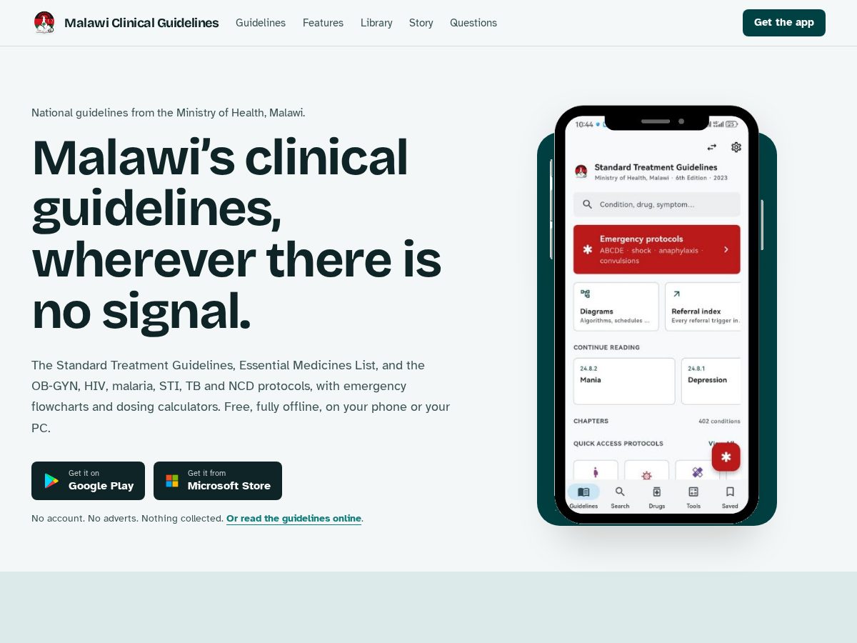 Landing-page snapshot of malawiclinicalguidelines.com