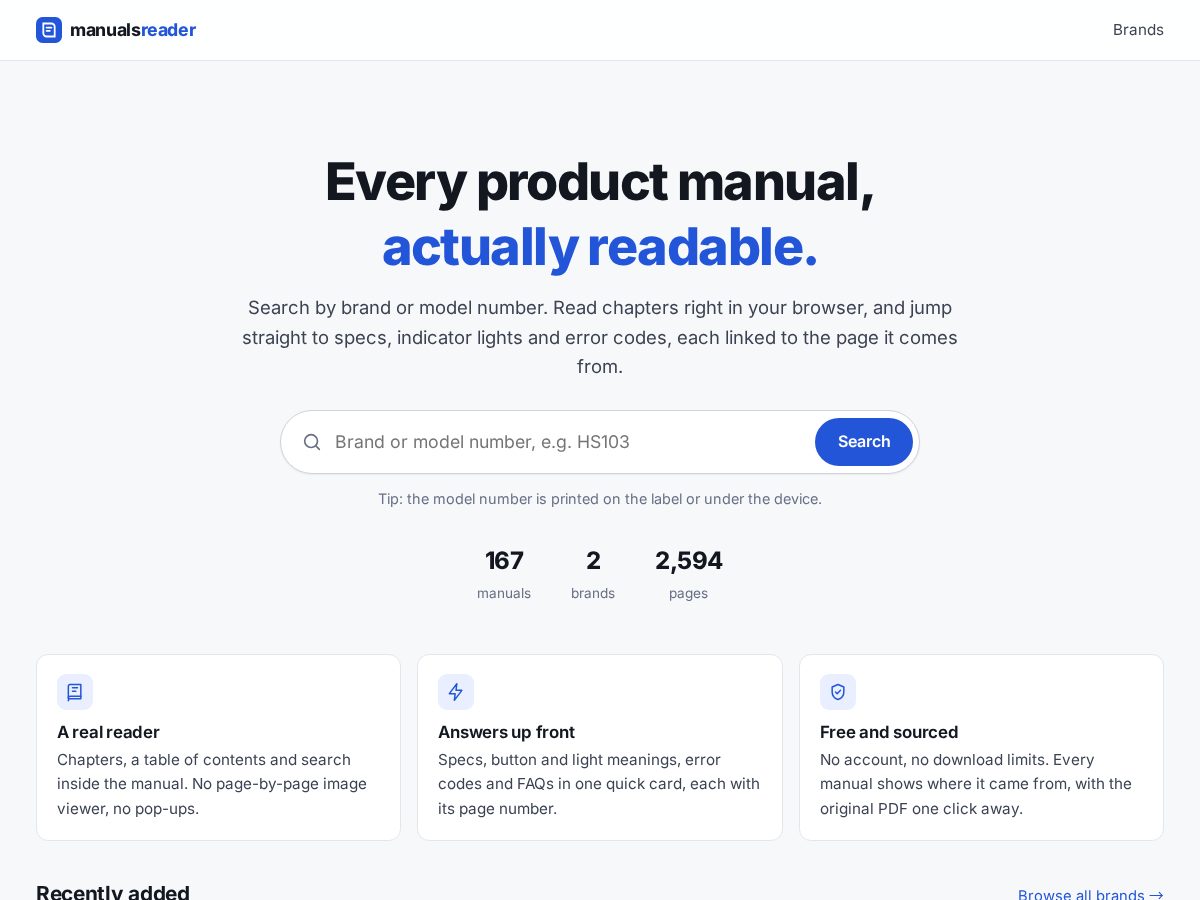 Landing-page snapshot of manualsreader.com