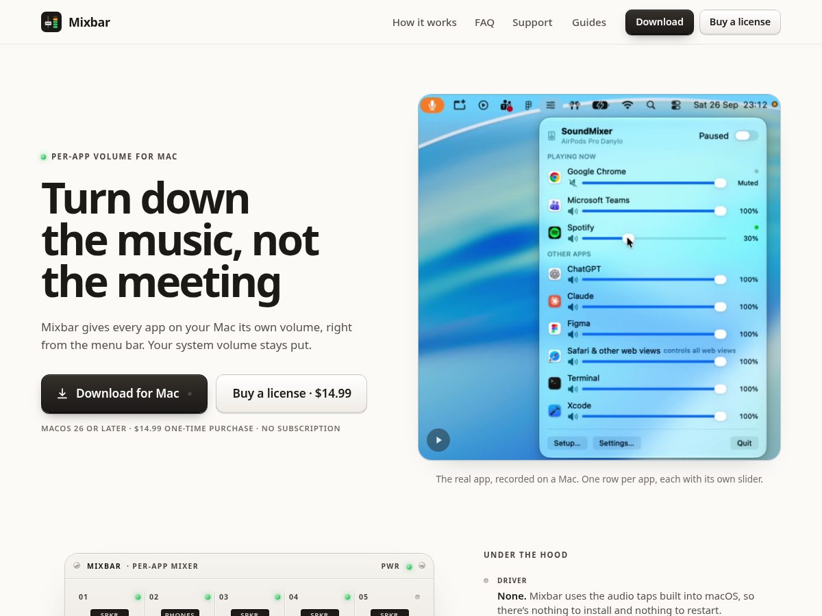 Landing-page snapshot of mixbar.app