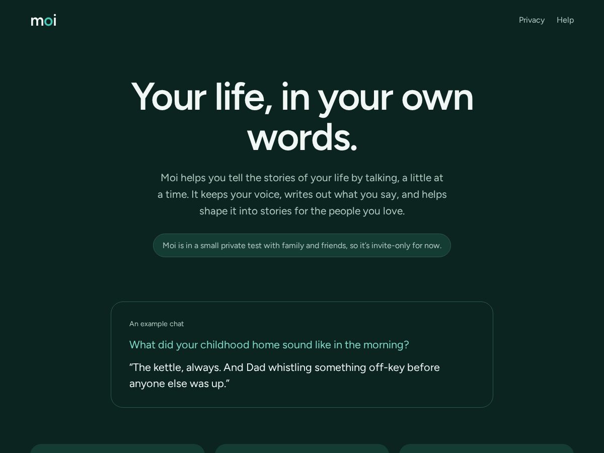 Landing-page snapshot of moimemoir.com