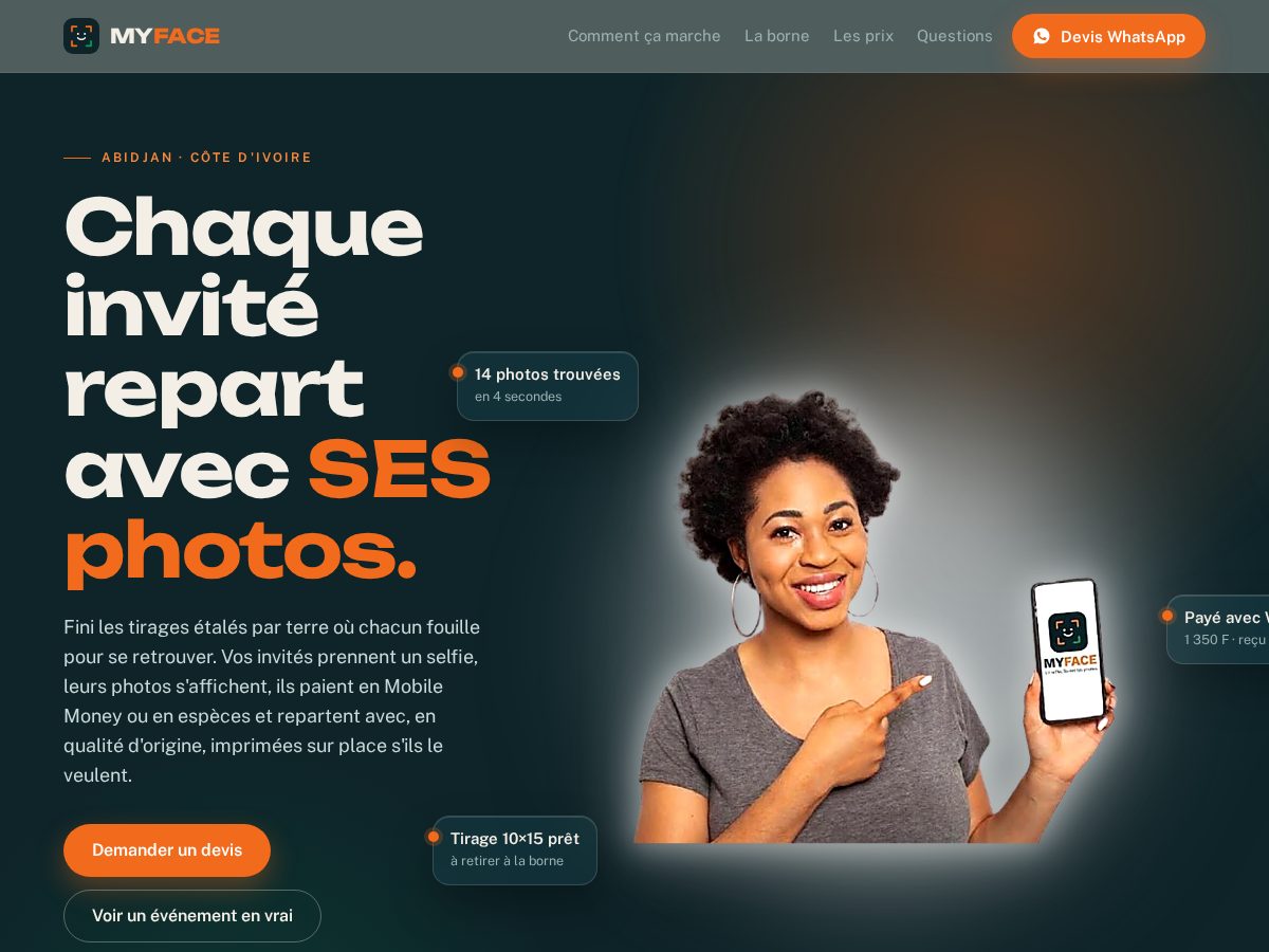 Landing-page snapshot of myfaceci.online