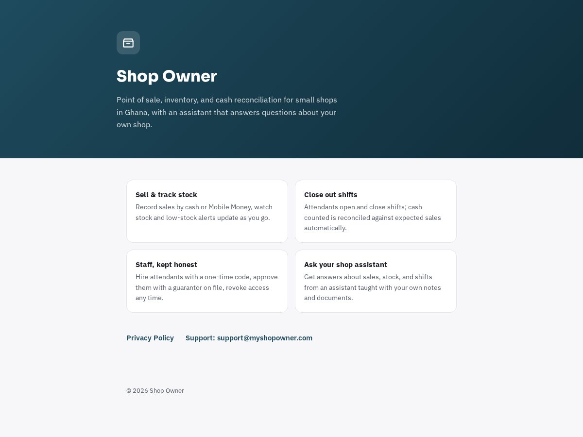 Landing-page snapshot of myshopowner.com