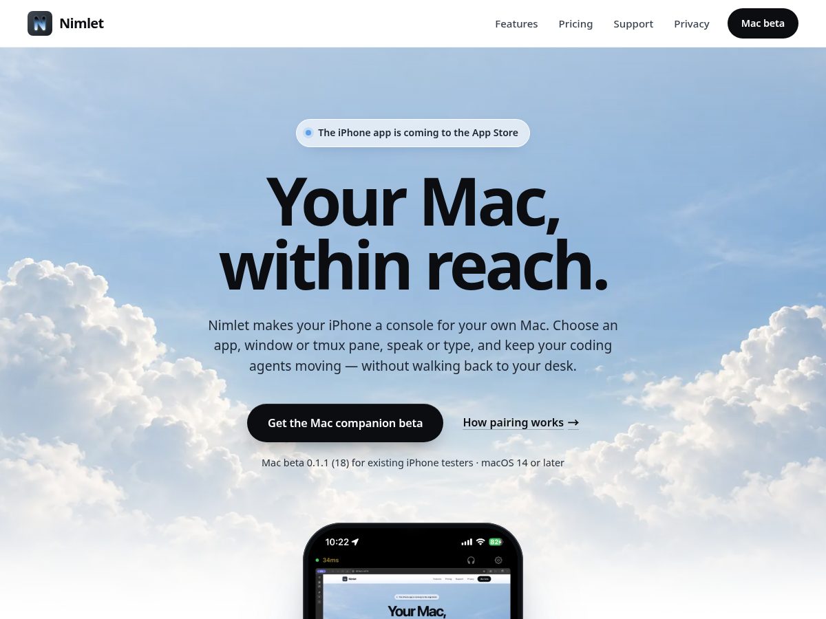 Landing-page snapshot of nimlet.app