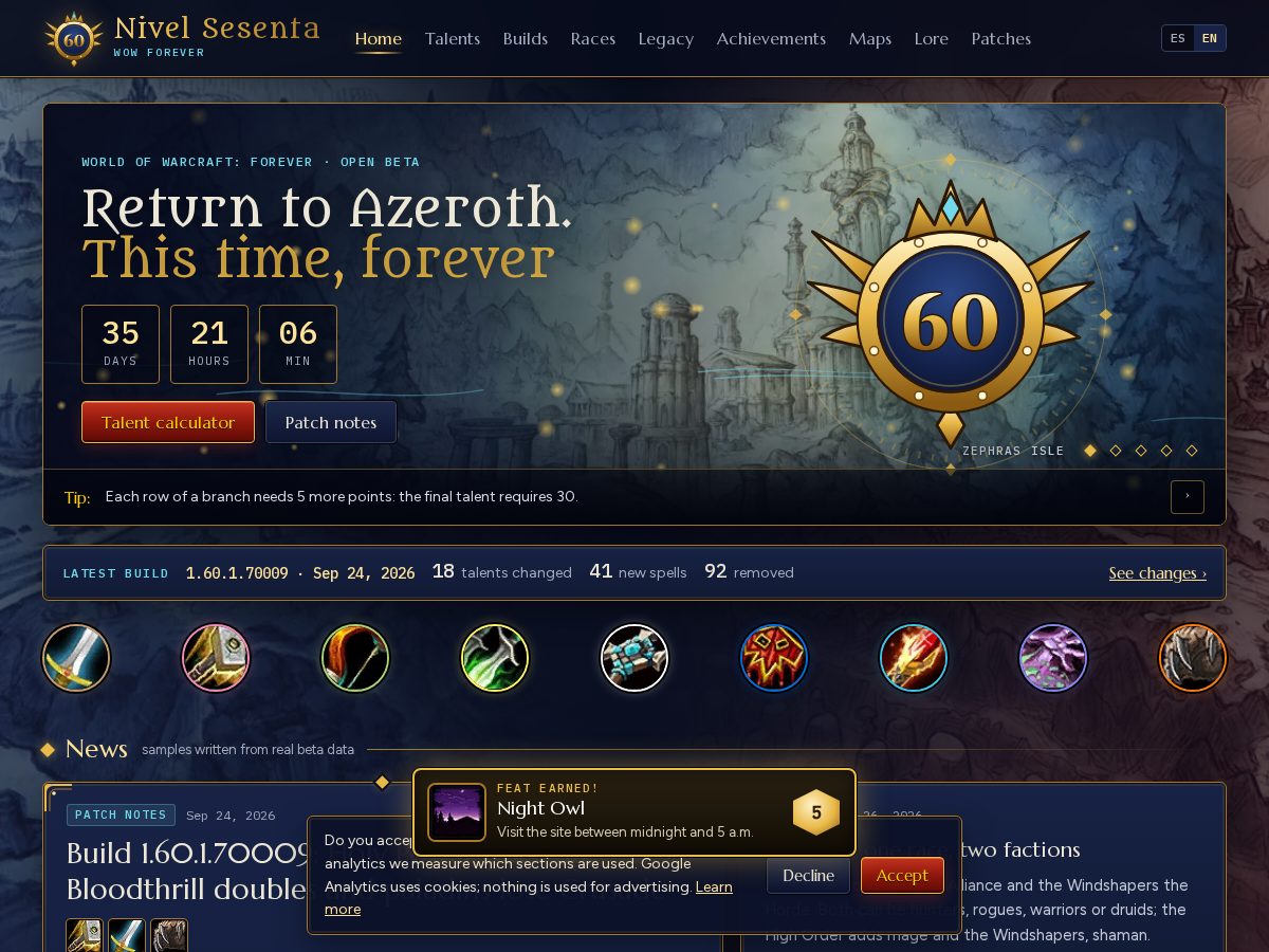 Landing-page snapshot of nivelsesenta.com