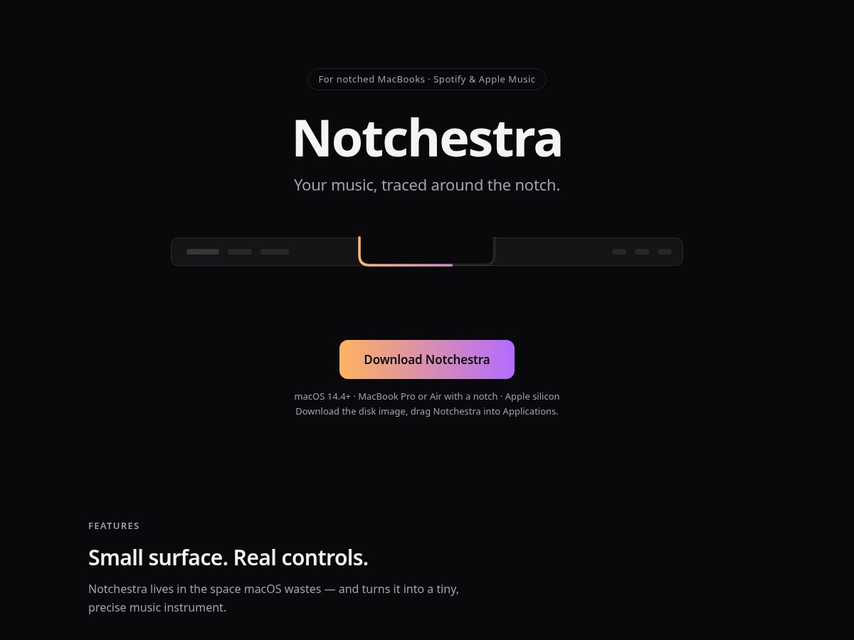 Landing-page snapshot of notchestra.app