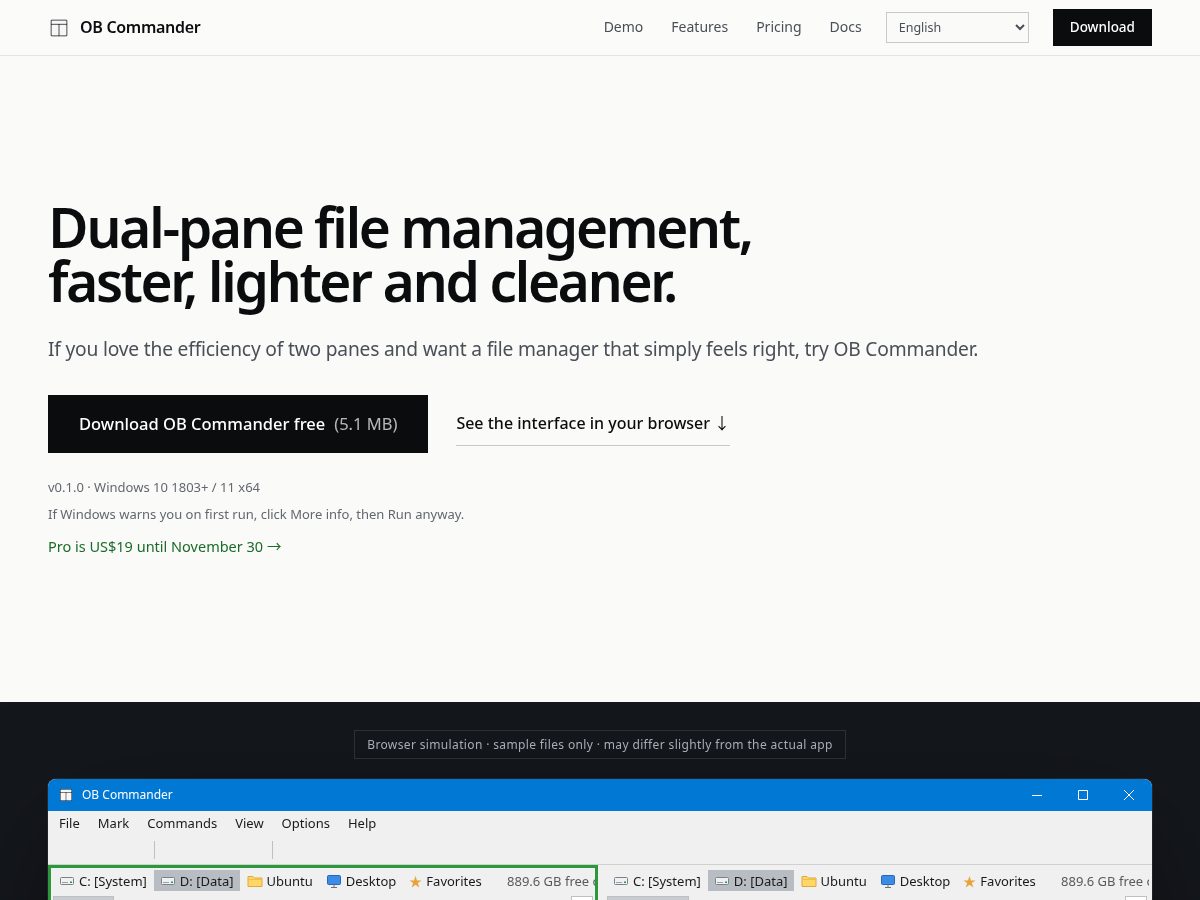 Landing-page snapshot of obcommander.com