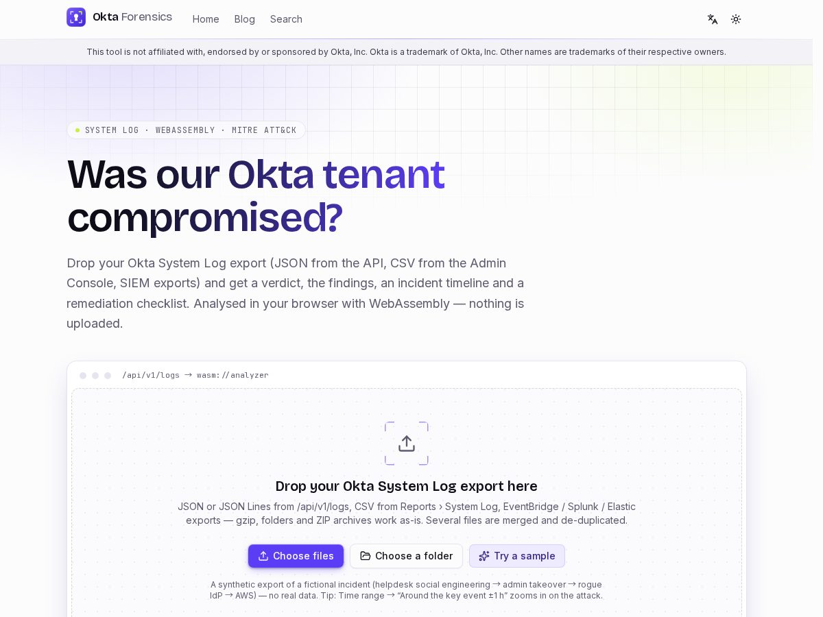 Landing-page snapshot of oktaforensics.com