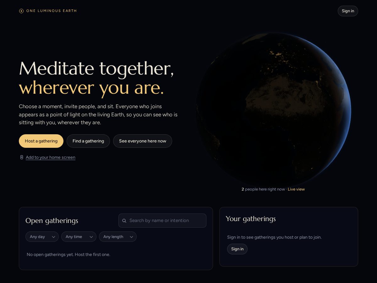 Landing-page snapshot of oneluminousearth.com