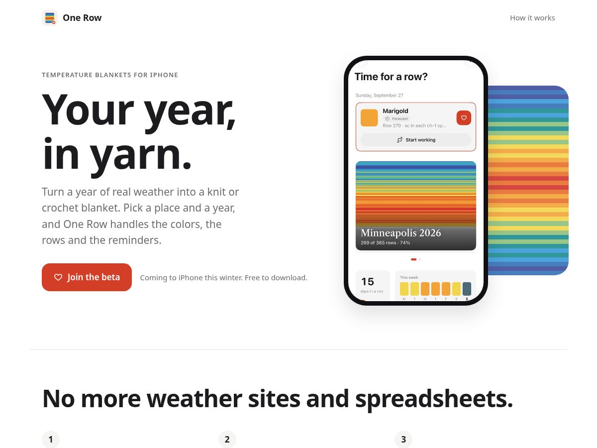 Landing-page snapshot of onerow.app
