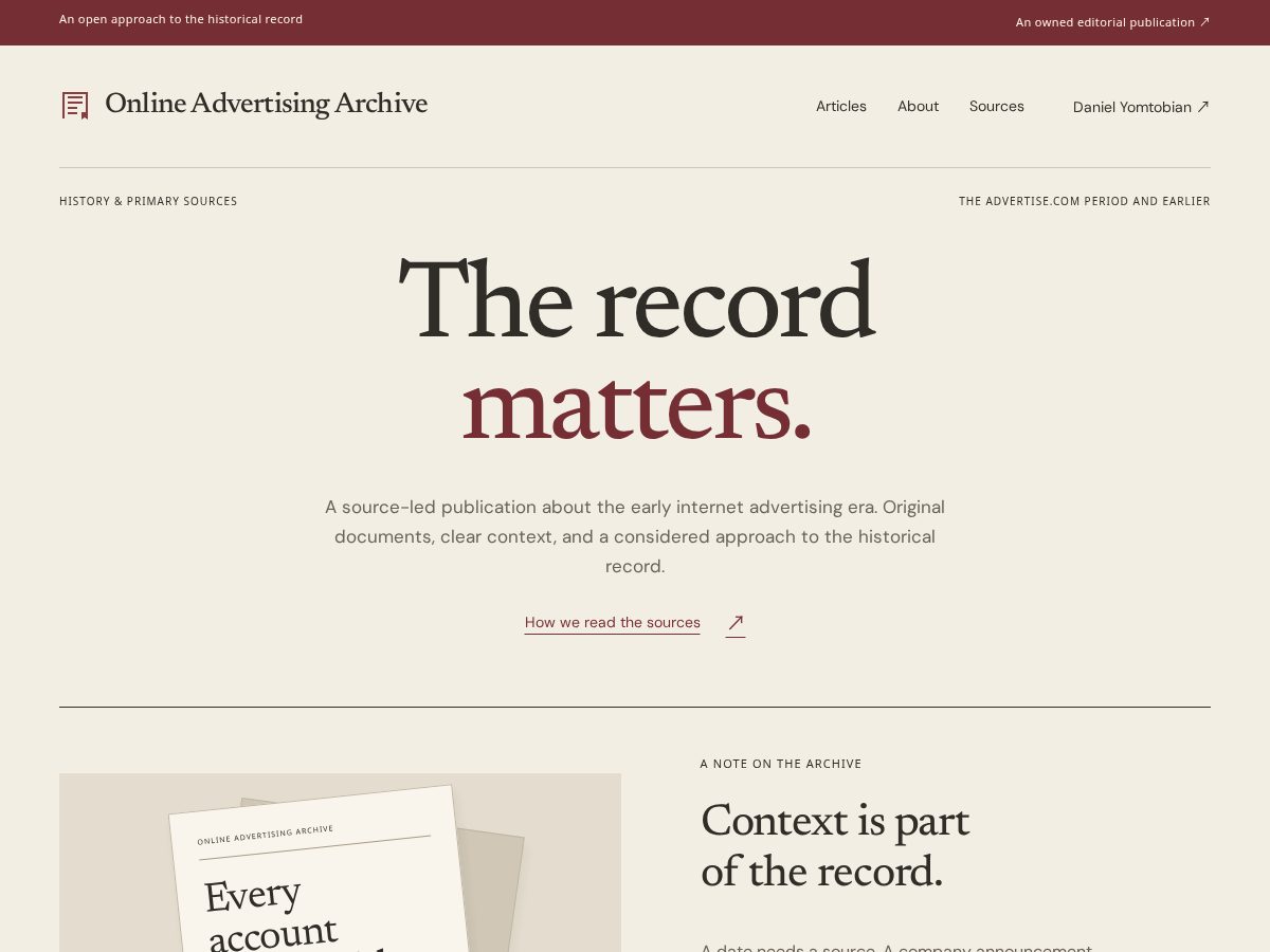 Landing-page snapshot of onlineadvertisingarchive.com