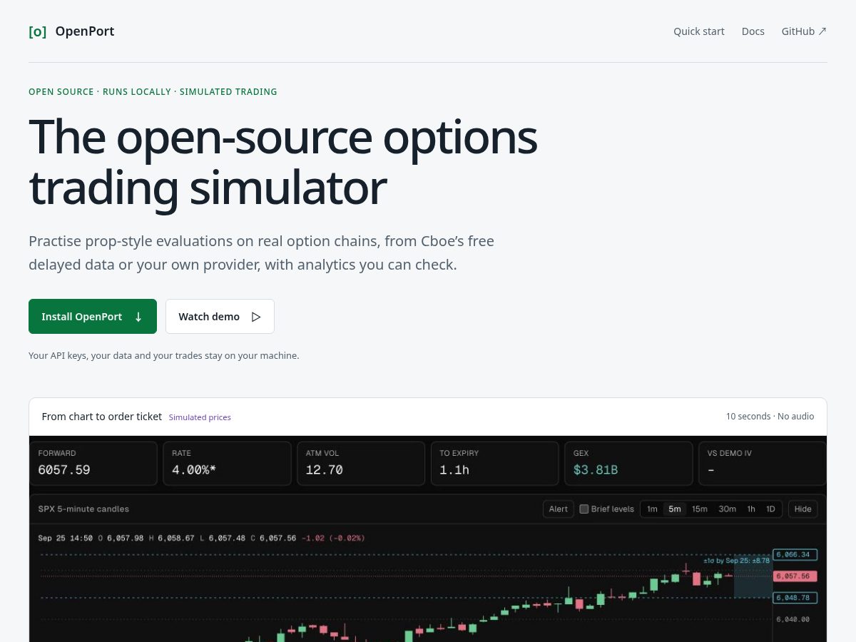 Landing-page snapshot of openport.markets