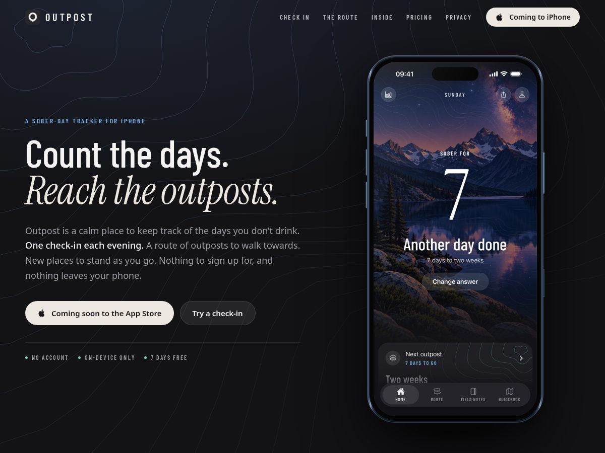 Landing-page snapshot of outpostsober.app