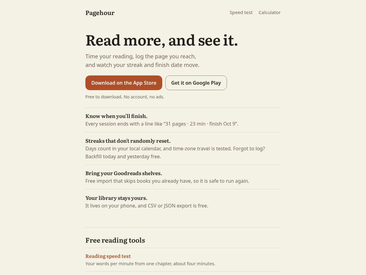 Landing-page snapshot of pagehour.com