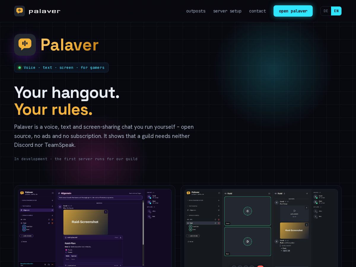 Landing-page snapshot of palaver.social
