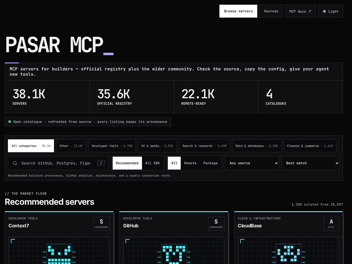 Landing-page snapshot of pasarmcp.com