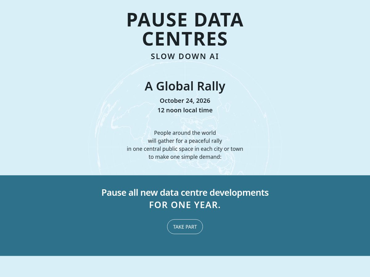Landing-page snapshot of pausedatacentres.org