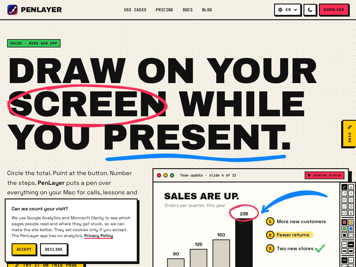 Landing-page snapshot of penlayer.com