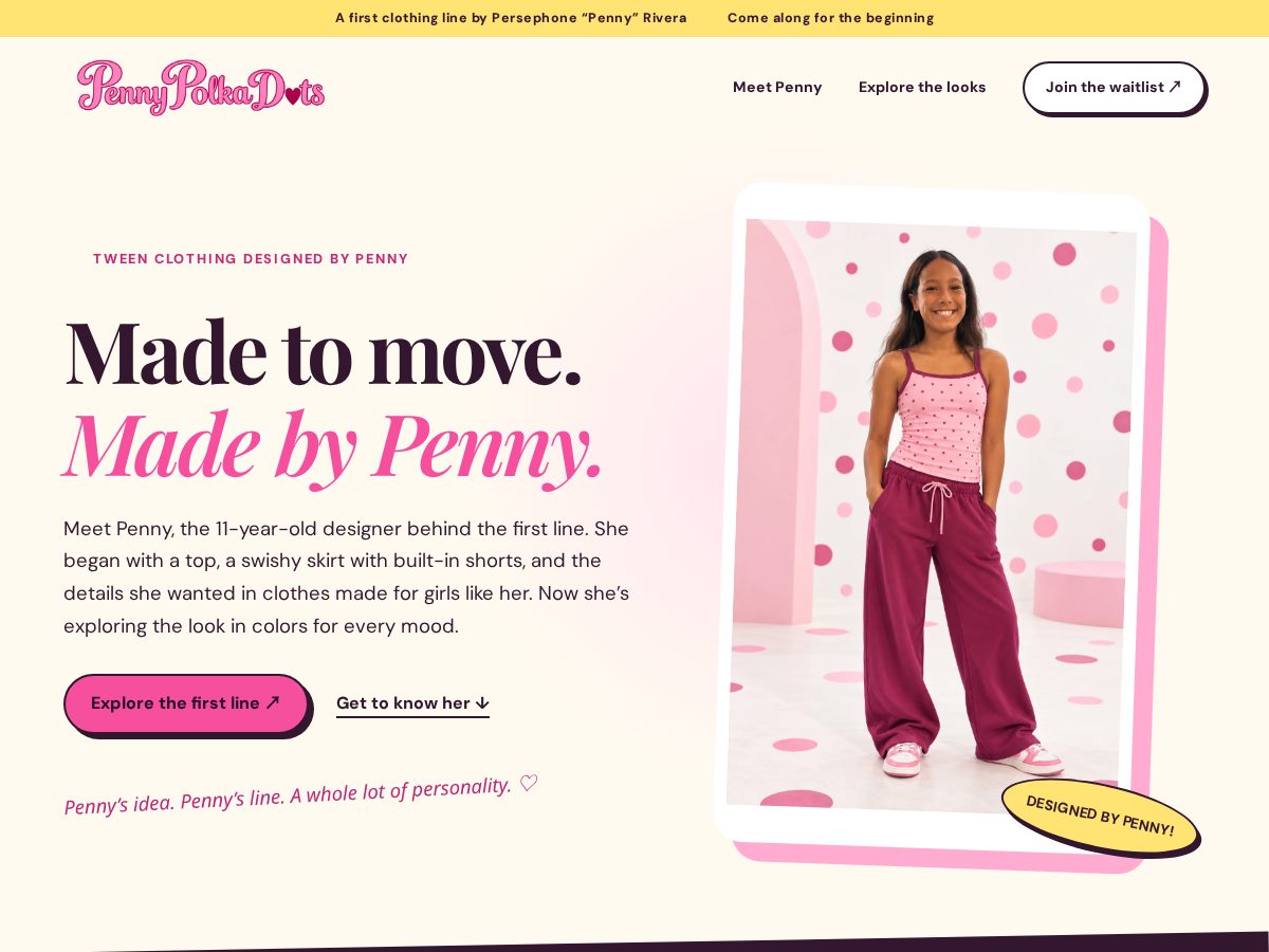 Landing-page snapshot of pennypolkadots.com