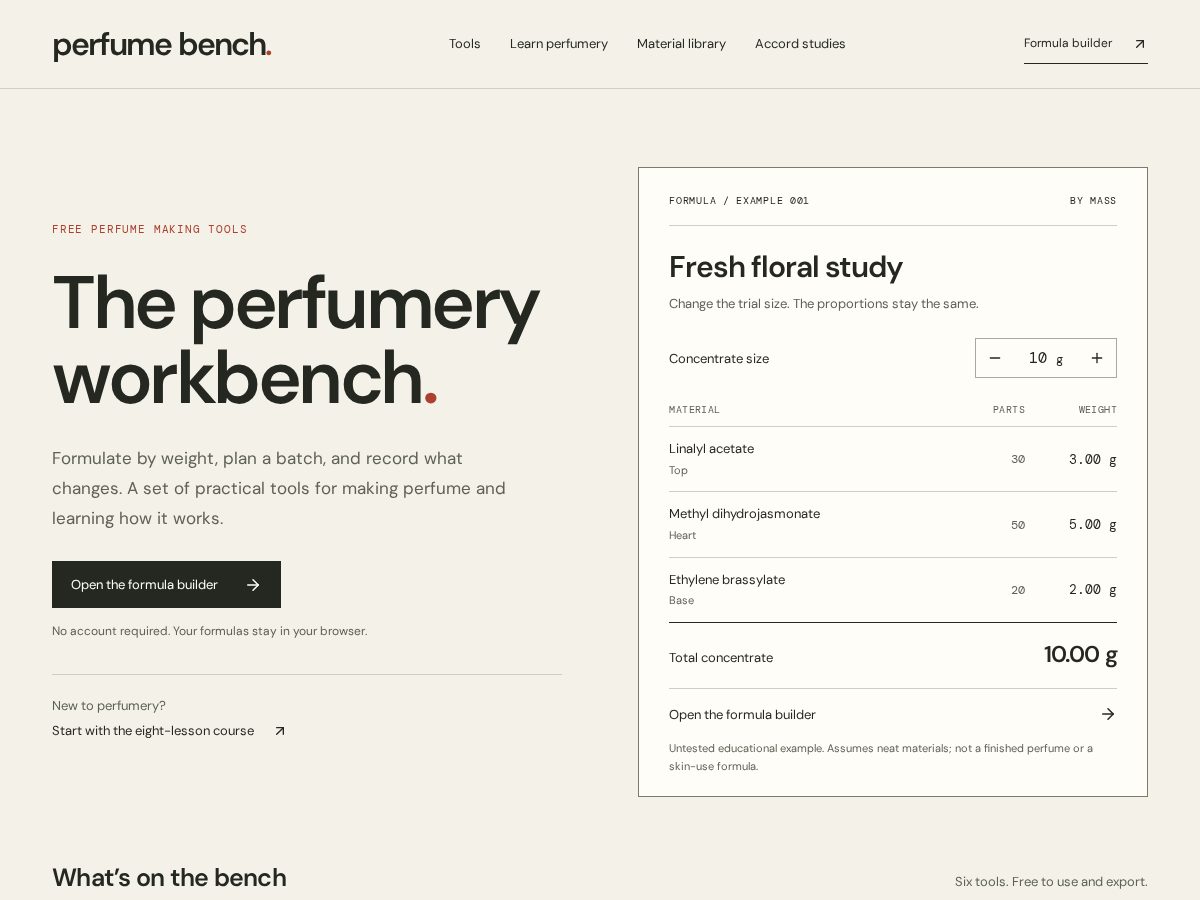 Landing-page snapshot of perfumebench.com