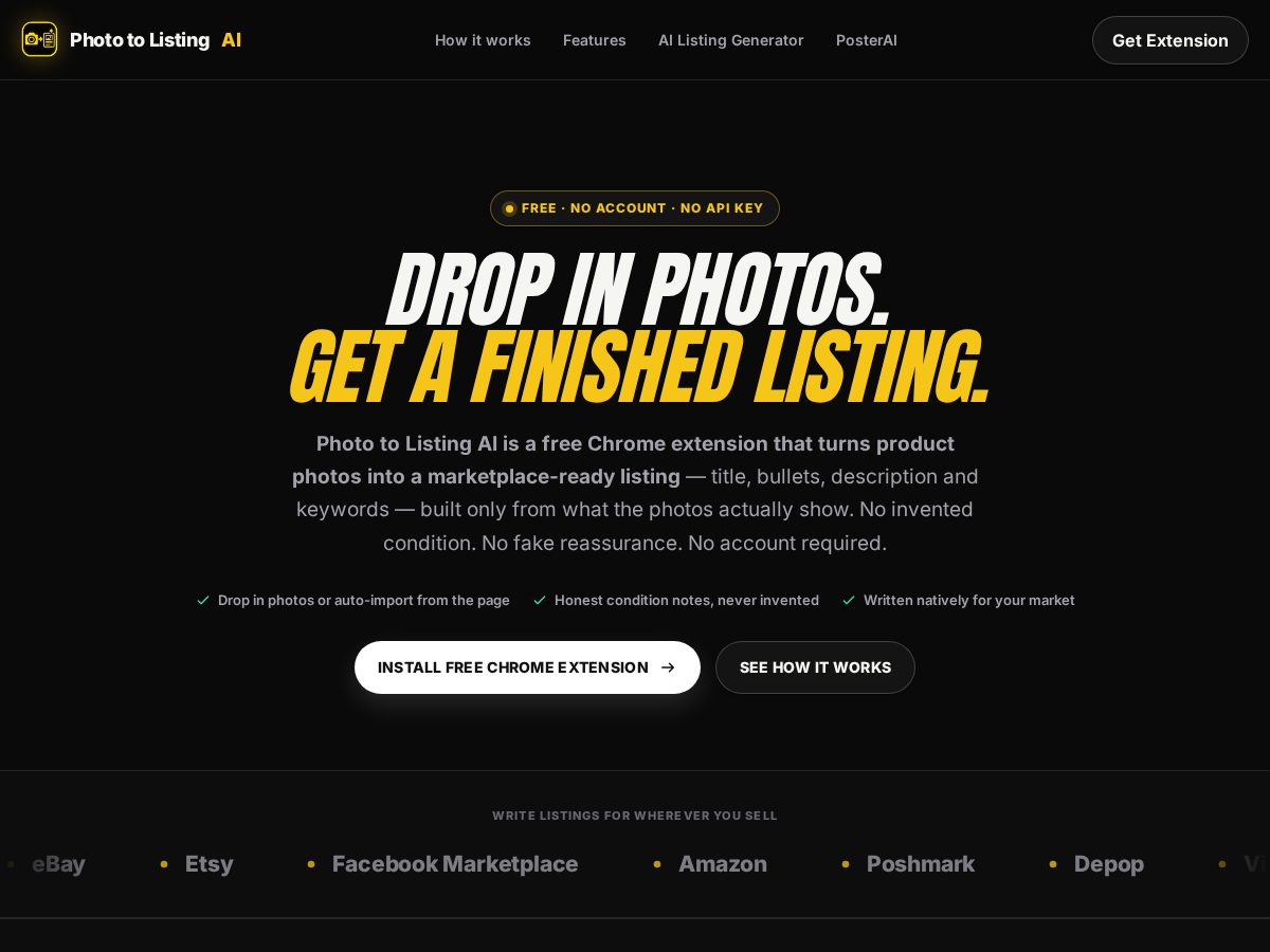 Landing-page snapshot of photolistingai.app