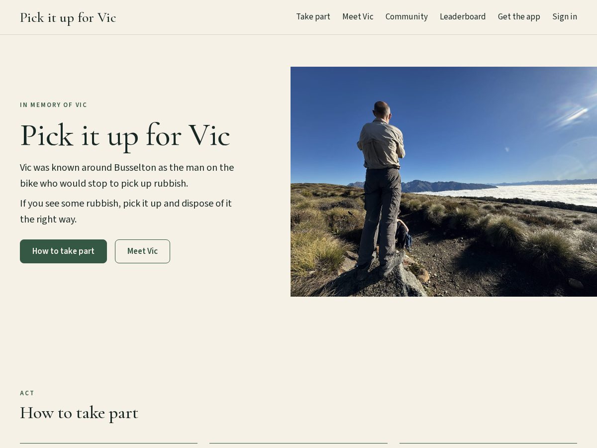 Landing-page snapshot of pickitupforvic.com