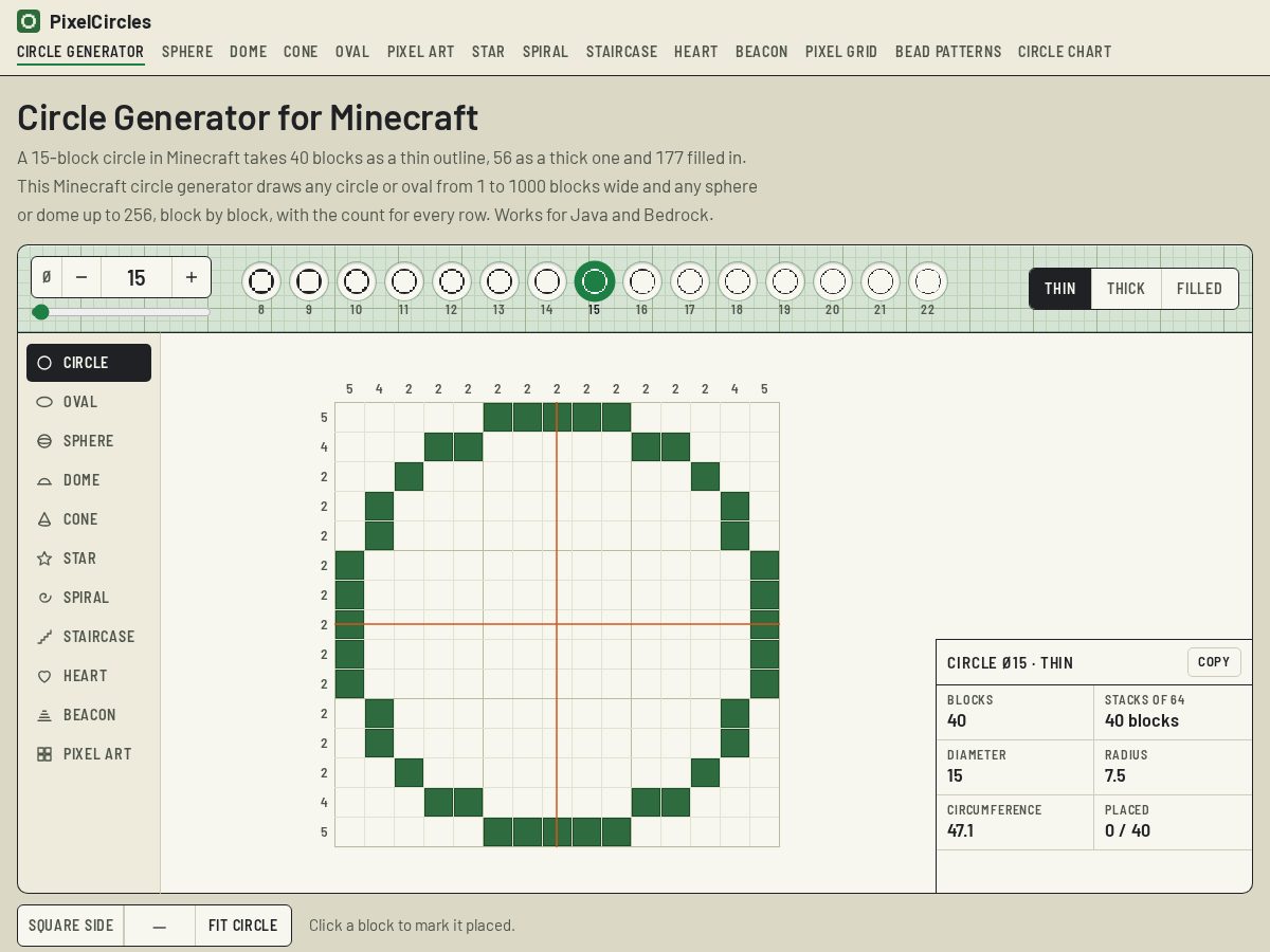 Landing-page snapshot of pixelcircles.com