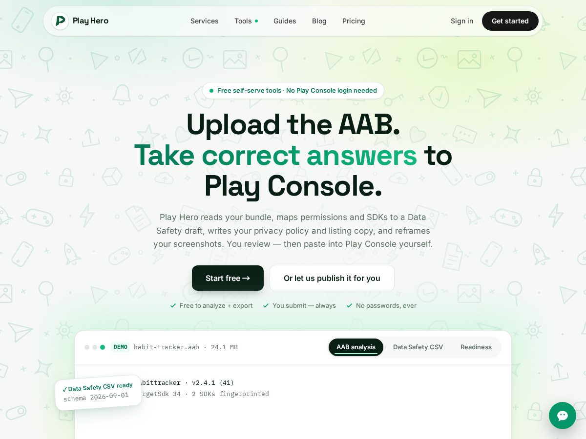 Landing-page snapshot of playherolaunch.com