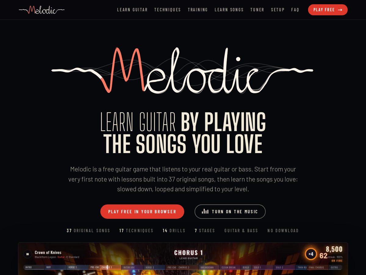 Landing-page snapshot of playmelodic.com