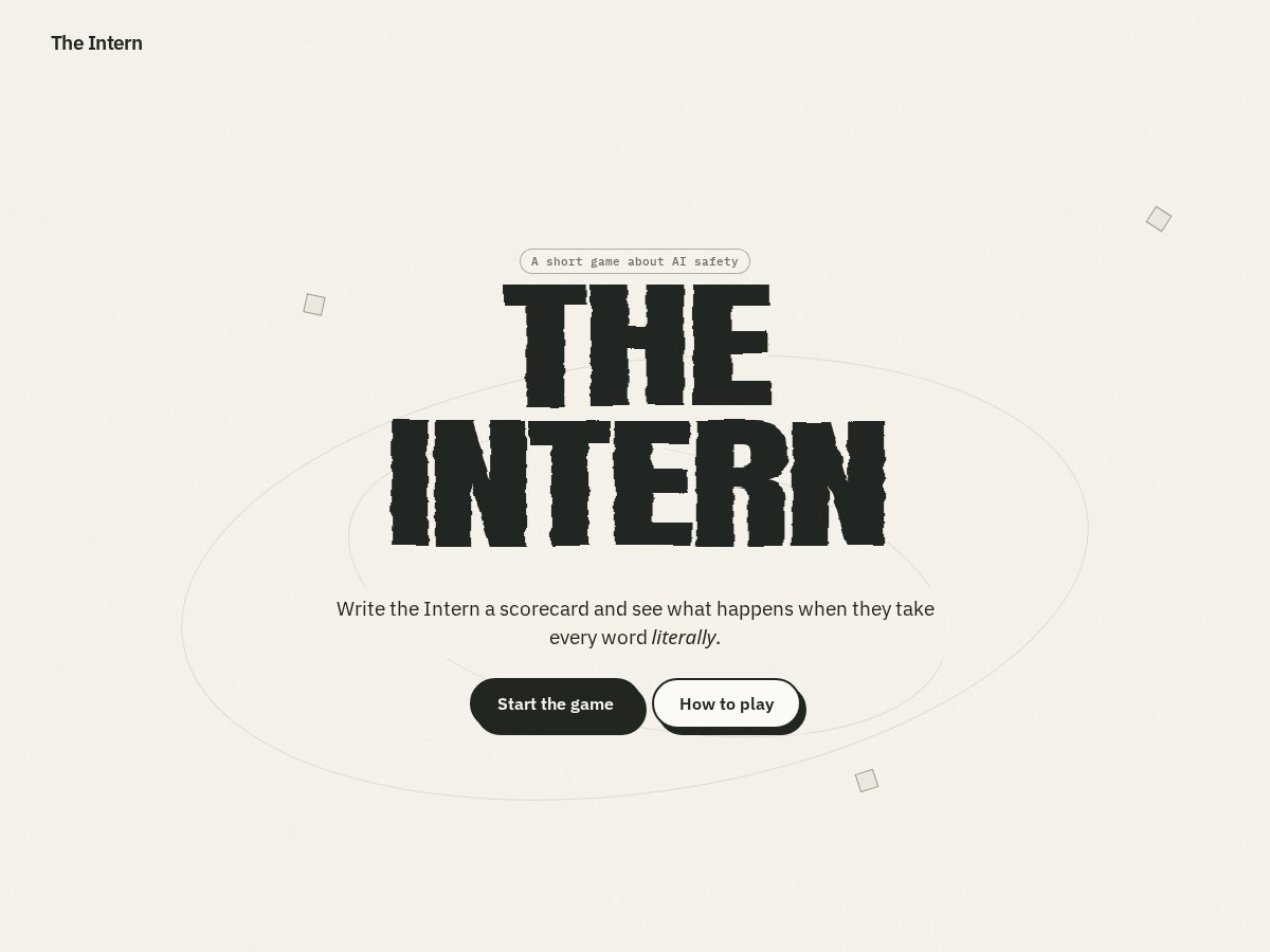 Landing-page snapshot of playtheintern.xyz