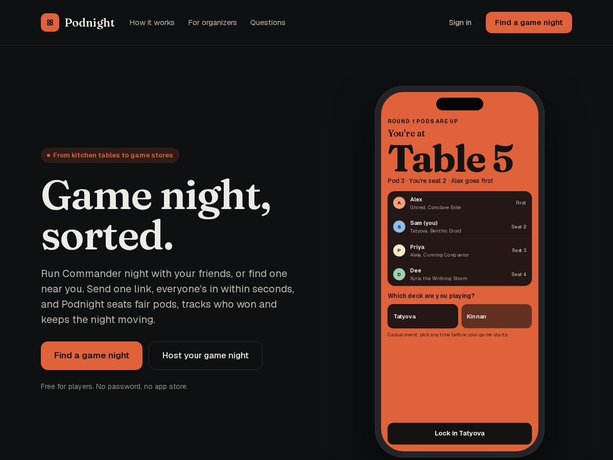 Landing-page snapshot of podnight.app