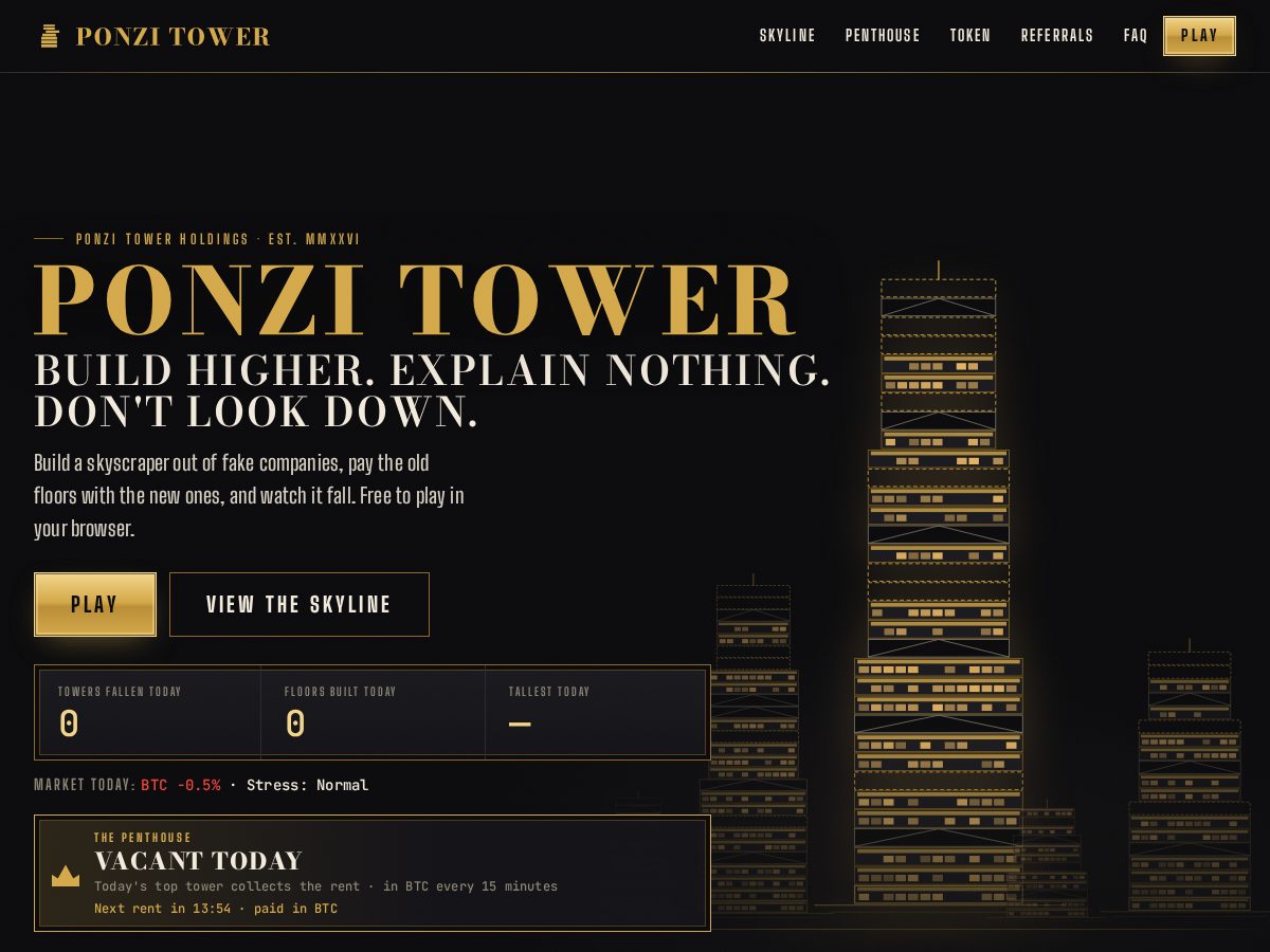 Landing-page snapshot of ponzitower.com