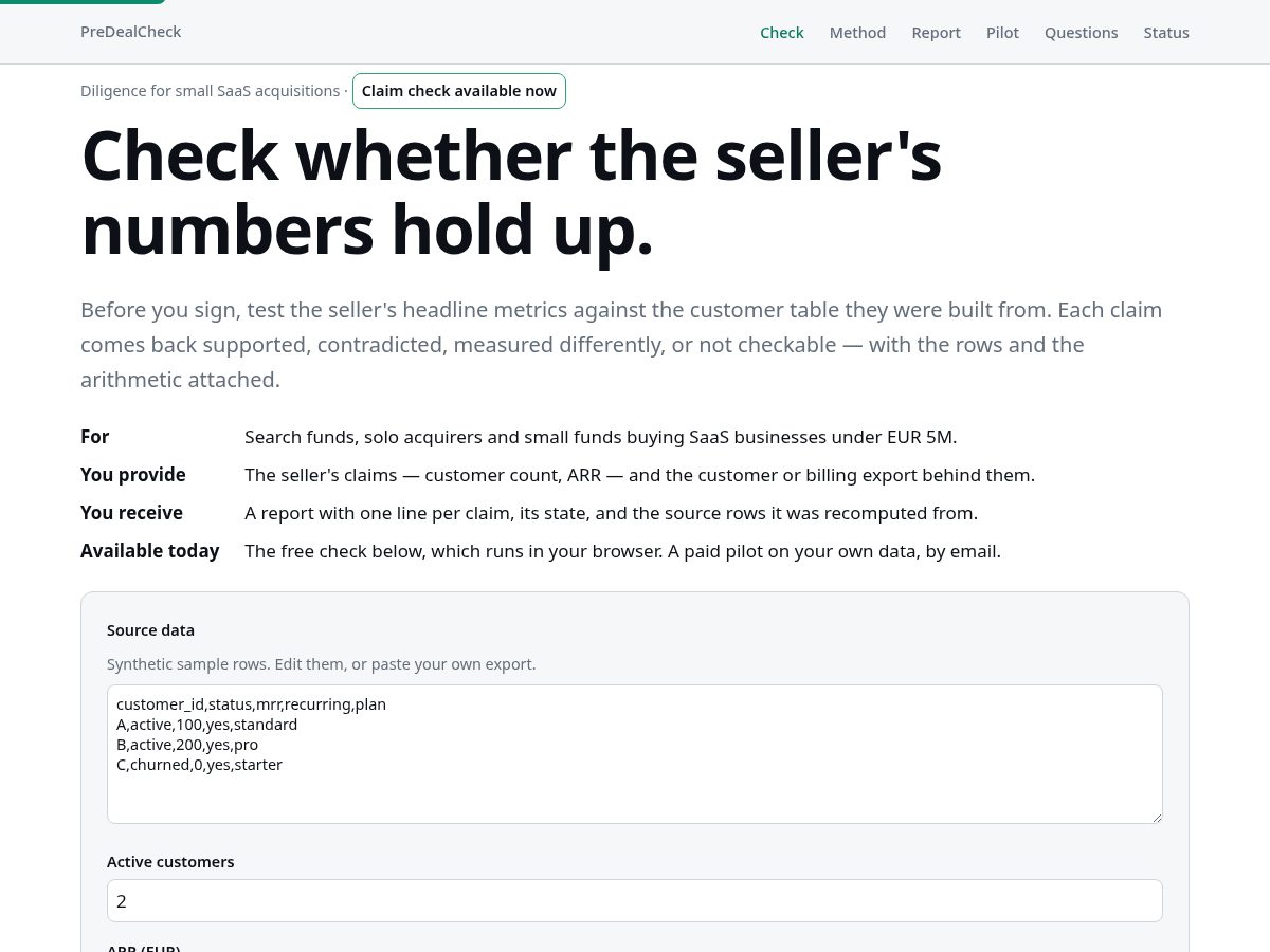 Landing-page snapshot of predealcheck.com