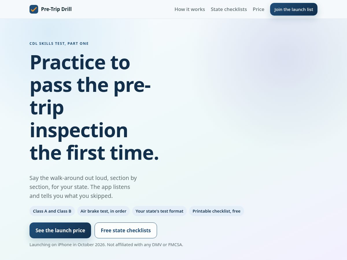 Landing-page snapshot of pretripdrill.app