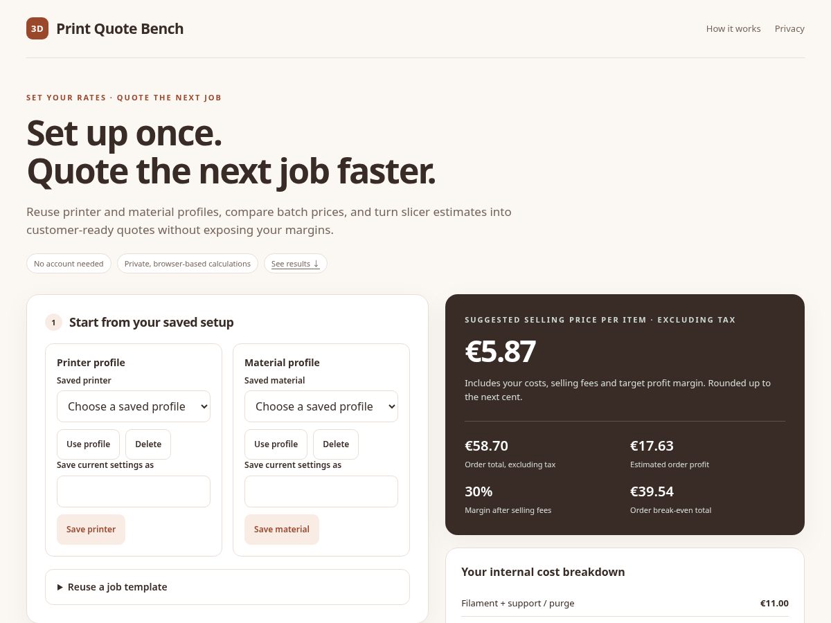 Landing-page snapshot of printquotebench.com