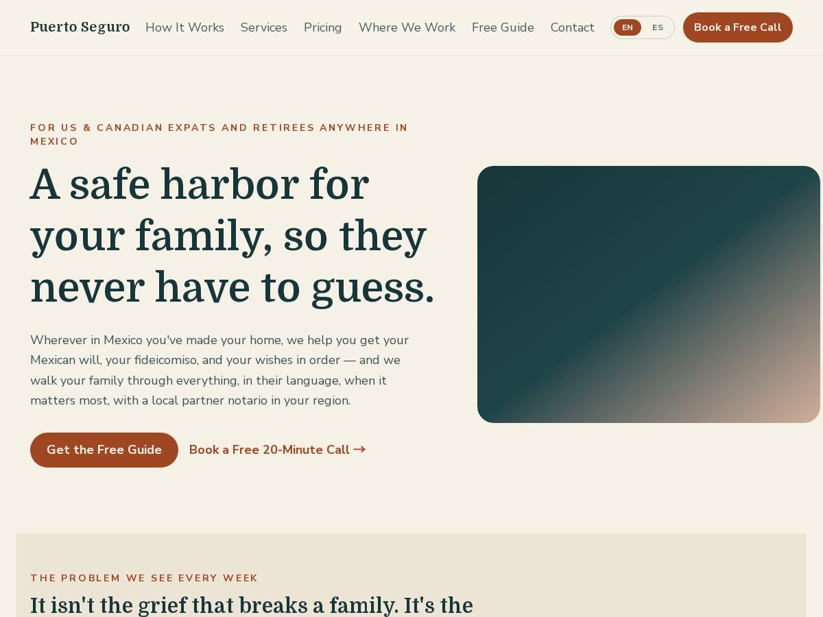 Landing-page snapshot of puertoseguromexico.com