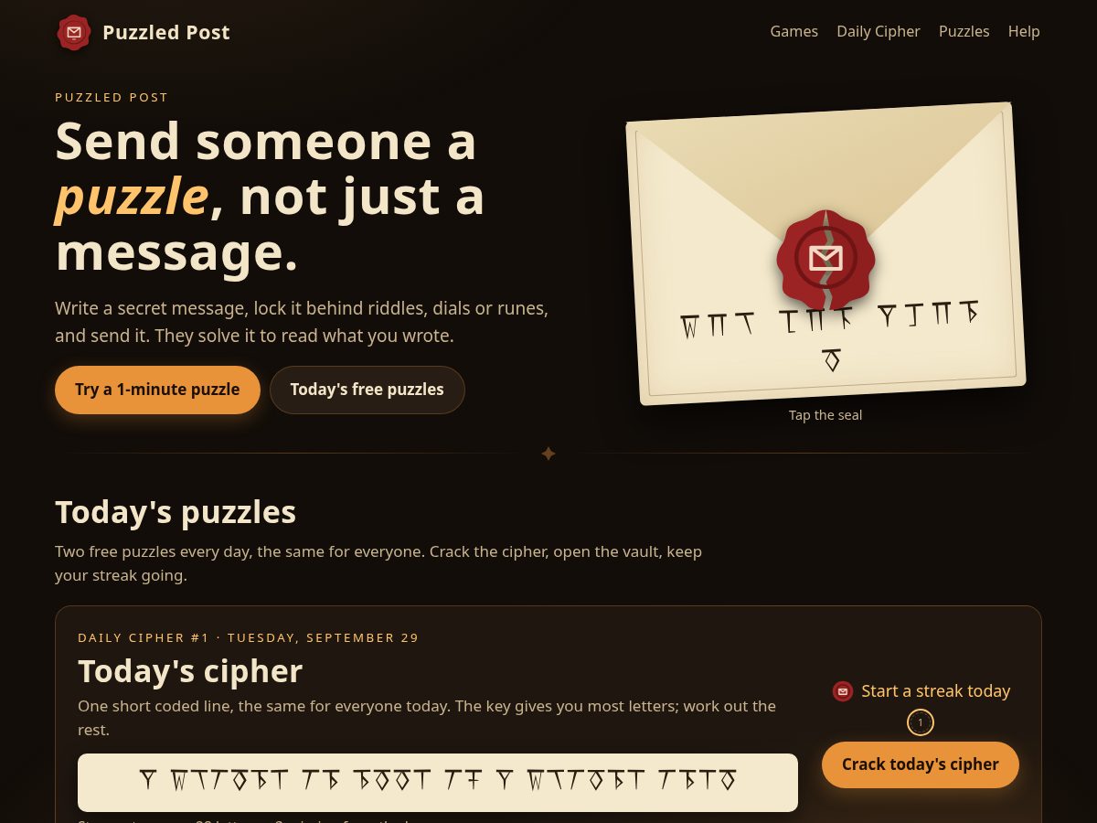 Landing-page snapshot of puzzledpost.com