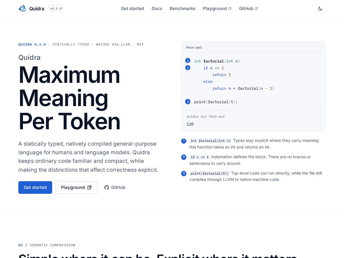 Landing-page snapshot of quidra-lang.com