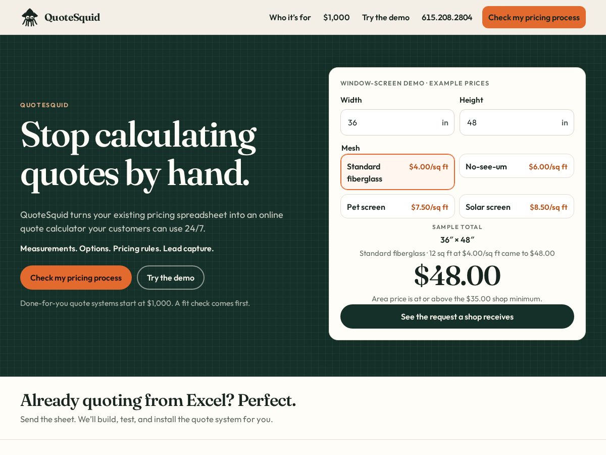 Landing-page snapshot of quotesquid.com