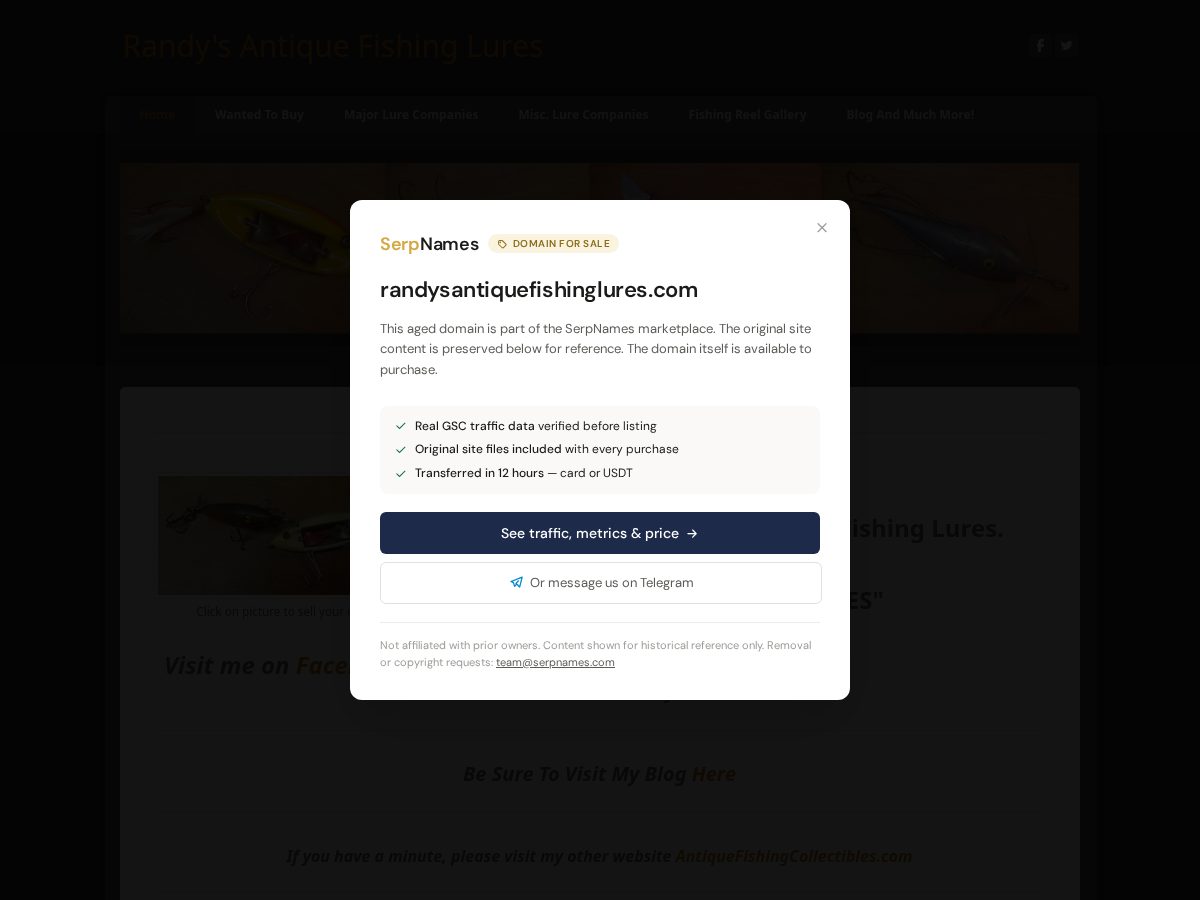 Landing-page snapshot of randysantiquefishinglures.com
