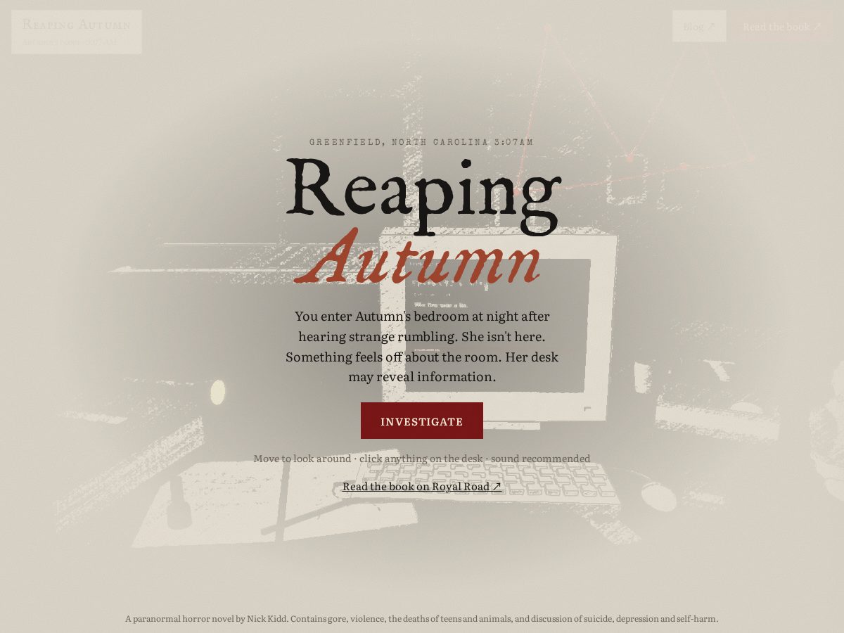 Landing-page snapshot of reapingautumn.com