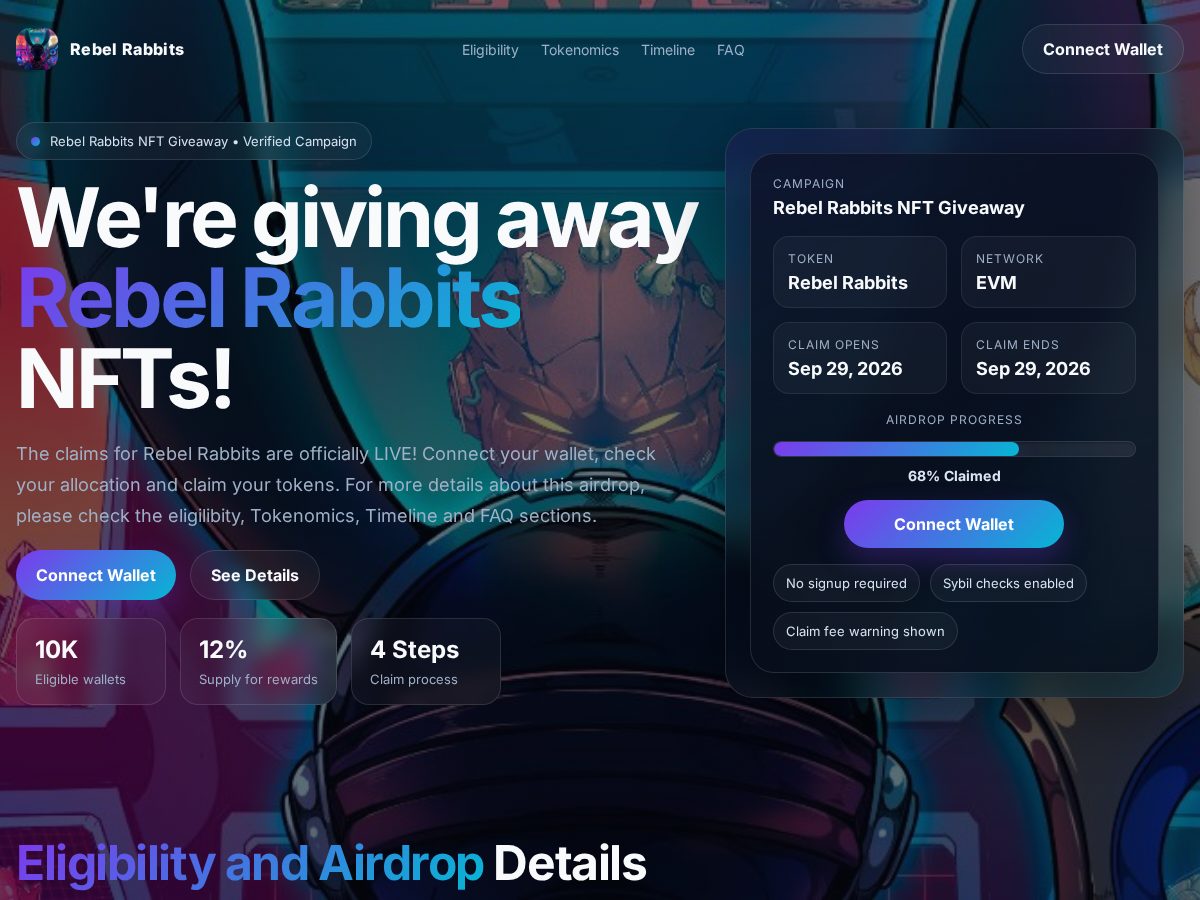Landing-page snapshot of rebel-rabbits.xyz