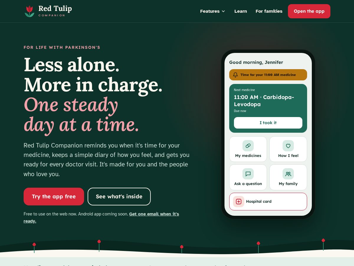 Landing-page snapshot of redtulipcompanion.com