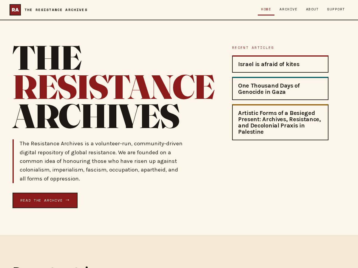 Landing-page snapshot of resistancearchives.com