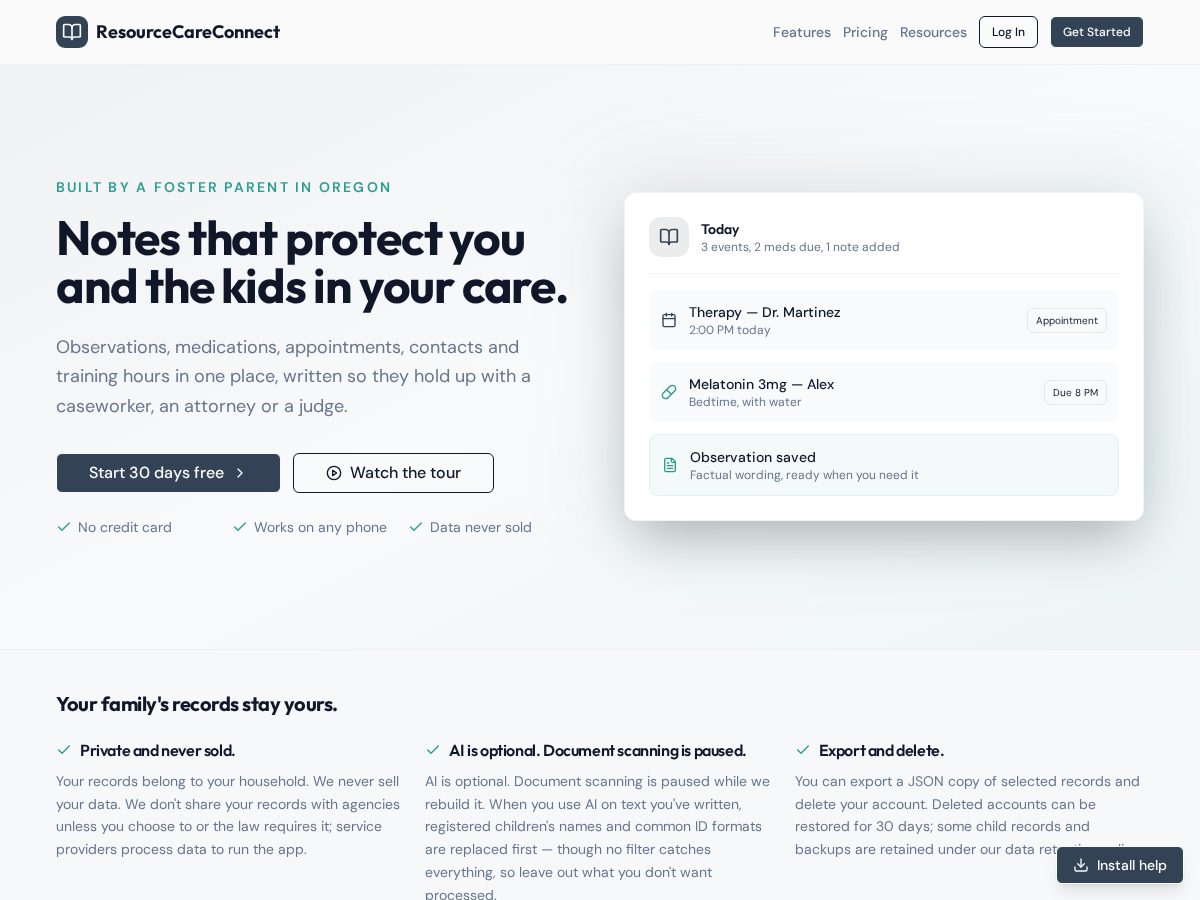 Landing-page snapshot of resourcecc.app